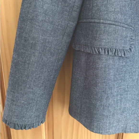NWOT J. Crew Regent Single Button Blue Chambray Ruffle Blazer Women's Size 8 - Picture 4 of 16
